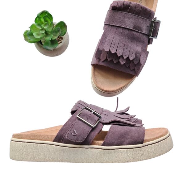 VIONIC Fillmore Slide Size 7 Comfort Sandal Kiltie Purple Suede - Picture 1 of 8